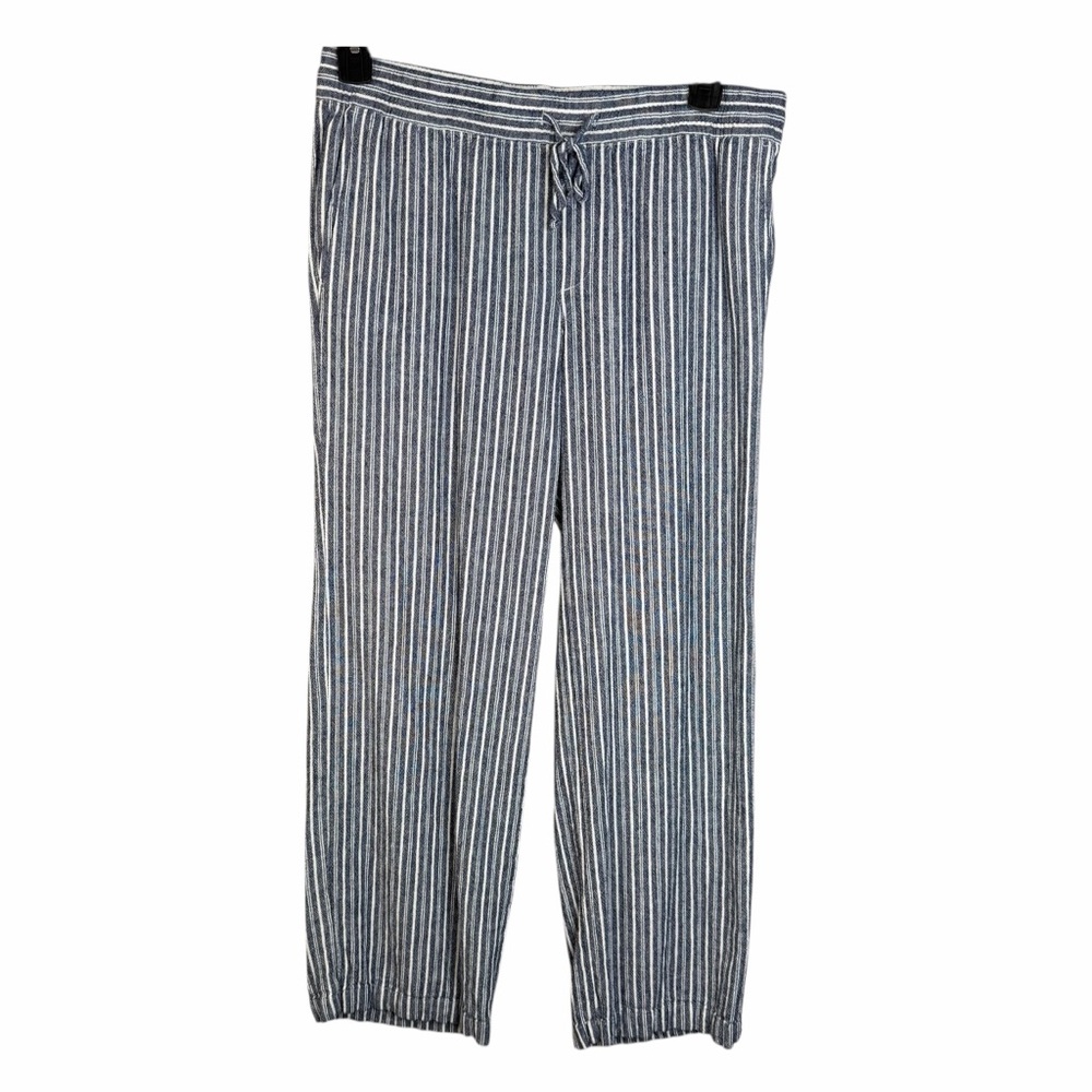 Old Navy blue white striped linen blend pants size medium drawstring wide leg - Picture 3 of 15